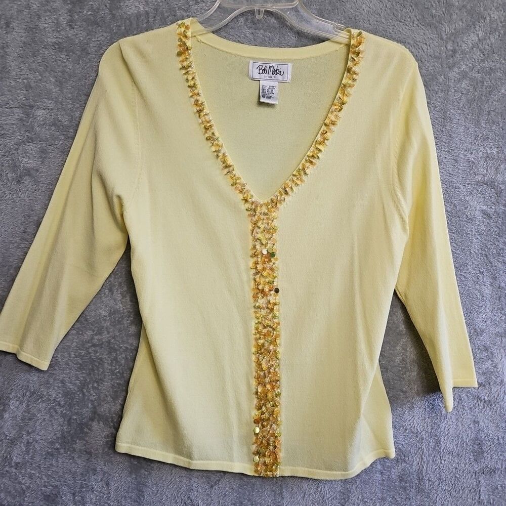 Bob Mackie Studio Vintage Women's Sz Med Vneck Embellished yellow Hong Kong